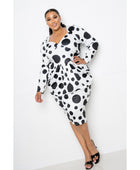 Polka Dot Drop Waist Ruched Midi Dress - Body By J'ne