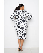 Polka Dot Drop Waist Ruched Midi Dress - Body By J'ne