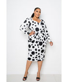 Polka Dot Drop Waist Ruched Midi Dress - Body By J'ne