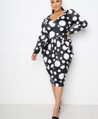 Polka Dot Drop Waist Ruched Midi Dress - Body By J'ne