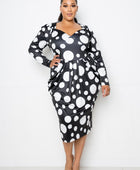 Polka Dot Drop Waist Ruched Midi Dress - Body By J'ne