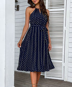 Polka Dot Tie-Waist Sleeveless Midi Dress - Body By J'ne