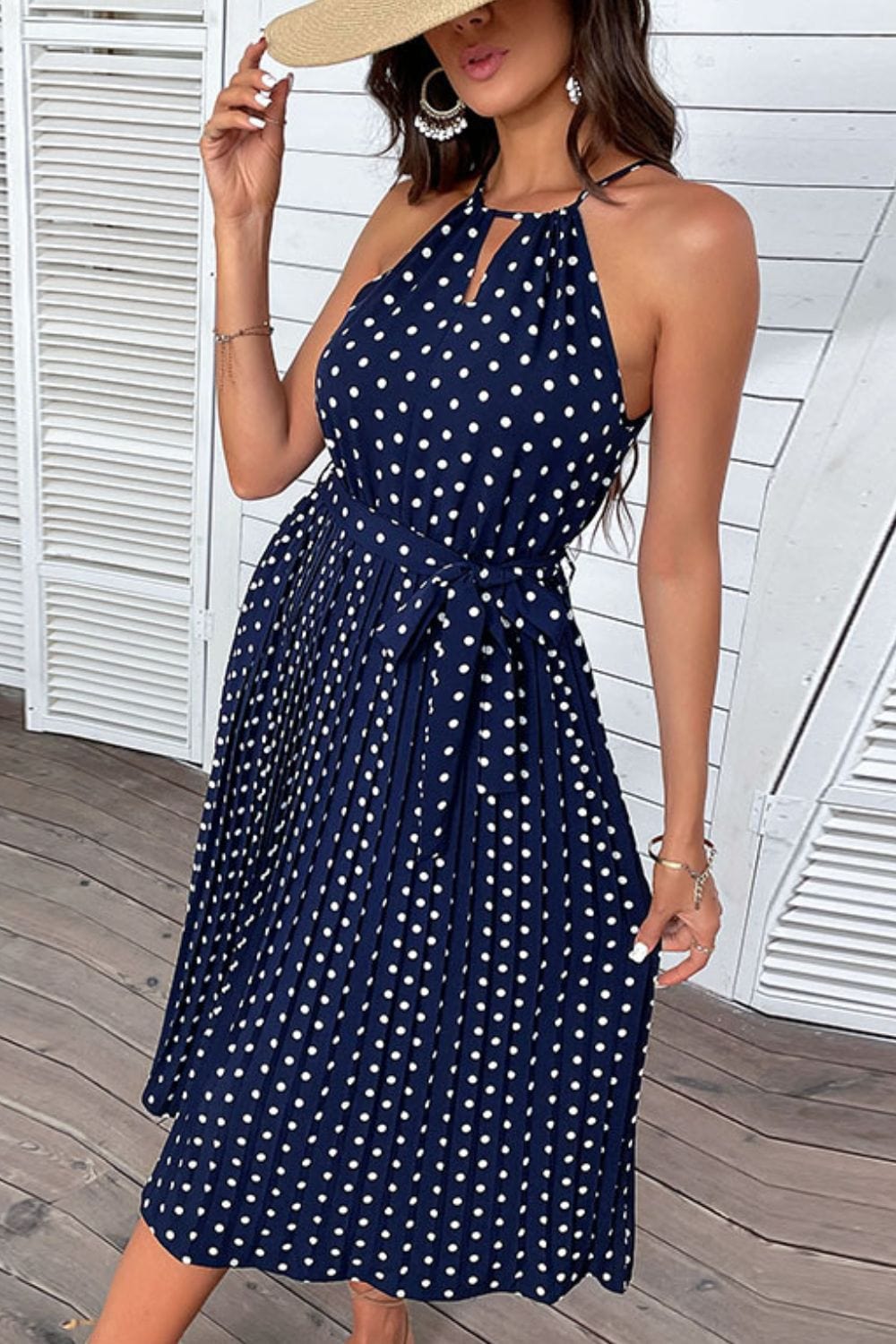 Polka Dot Tie-Waist Sleeveless Midi Dress - Body By J'ne