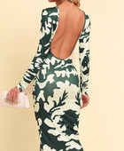 Printed Backless Long Sleeve Maxi Dress - Body By J'ne