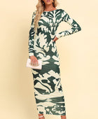 Printed Backless Long Sleeve Maxi Dress - Body By J'ne
