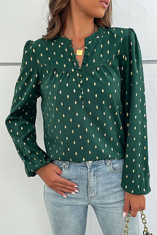 Printed Buttoned Puff Sleeve Blouse - Body By J'ne