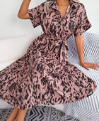 Printed Collared Neck Short Sleeve Tie Waist Dress - Body By J'ne