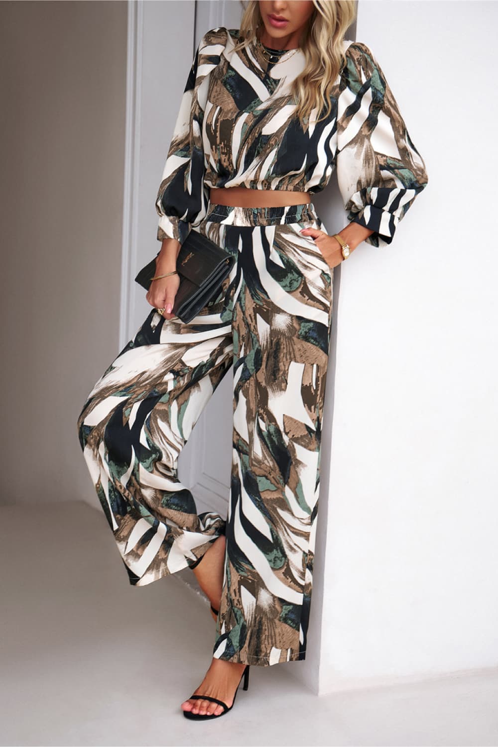 Printed Cropped Top and Pants Set - Body By J'ne