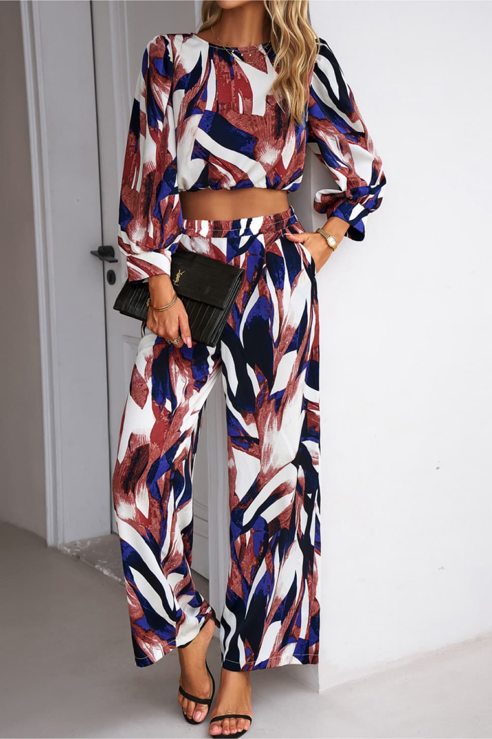 Printed Cropped Top and Pants Set - Body By J'ne