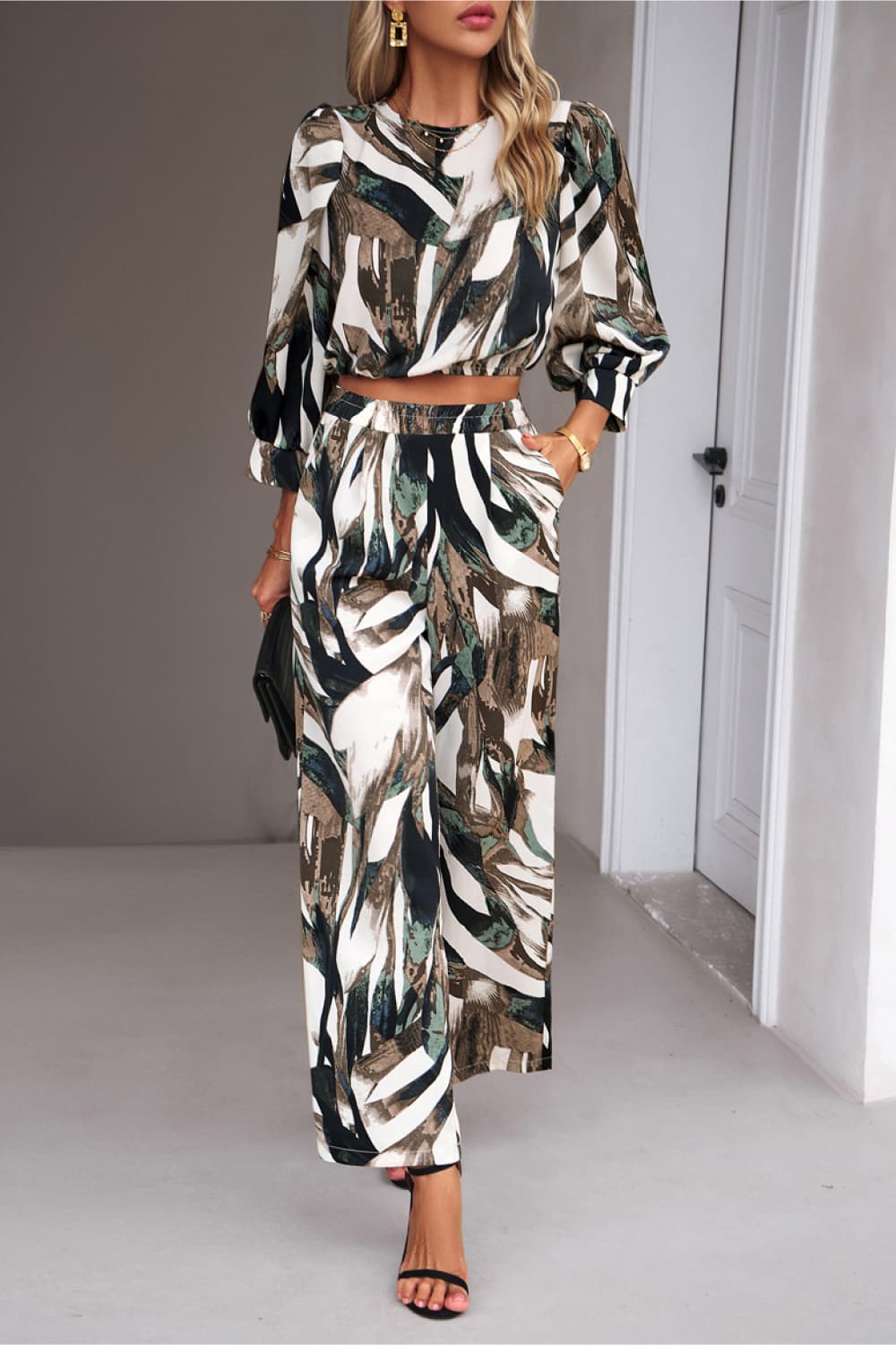 Printed Cropped Top and Pants Set - Body By J'ne