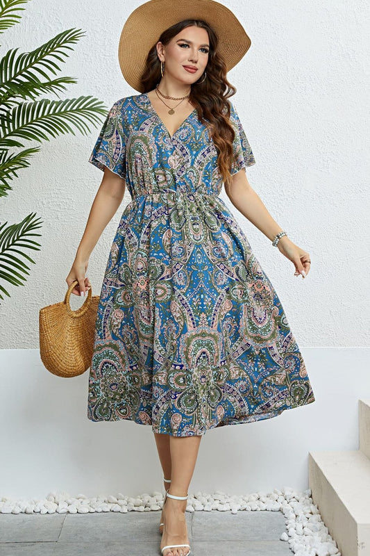 Printed Flutter Sleeve Midi Dress - Body By J'ne