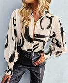 Printed Lantern Sleeve Button-Up Shirt - Body By J'ne