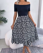 Printed Off-Shoulder Ruffle Hem Dress - Body By J'ne