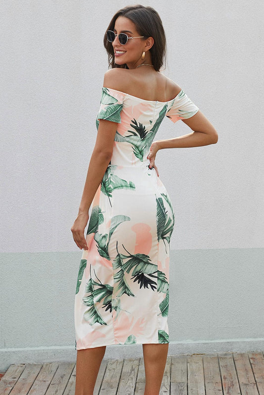 Printed Off-Shoulder Split Dress - Body By J'ne