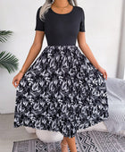 Printed Round Neck Pleated Dress - Body By J'ne