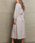 Printed Tie Waist Long Sleeve Dress - Body By J'ne