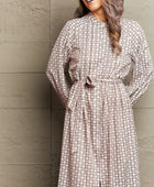 Printed Tie Waist Long Sleeve Dress - Body By J'ne