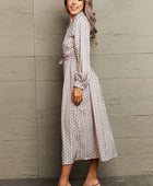 Printed Tie Waist Long Sleeve Dress - Body By J'ne