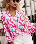 Printed V-Neck Balloon Sleeve Blouse - Body By J'ne