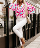 Printed V-Neck Balloon Sleeve Blouse - Body By J'ne