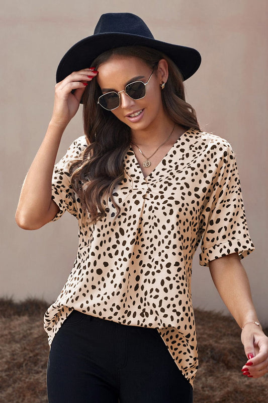 Printed V-Neck Cuffed Tunic Top - Body By J'ne