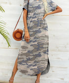 Printed V-Neck Curved Hem Dress - Body By J'ne