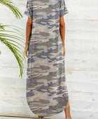 Printed V-Neck Curved Hem Dress - Body By J'ne