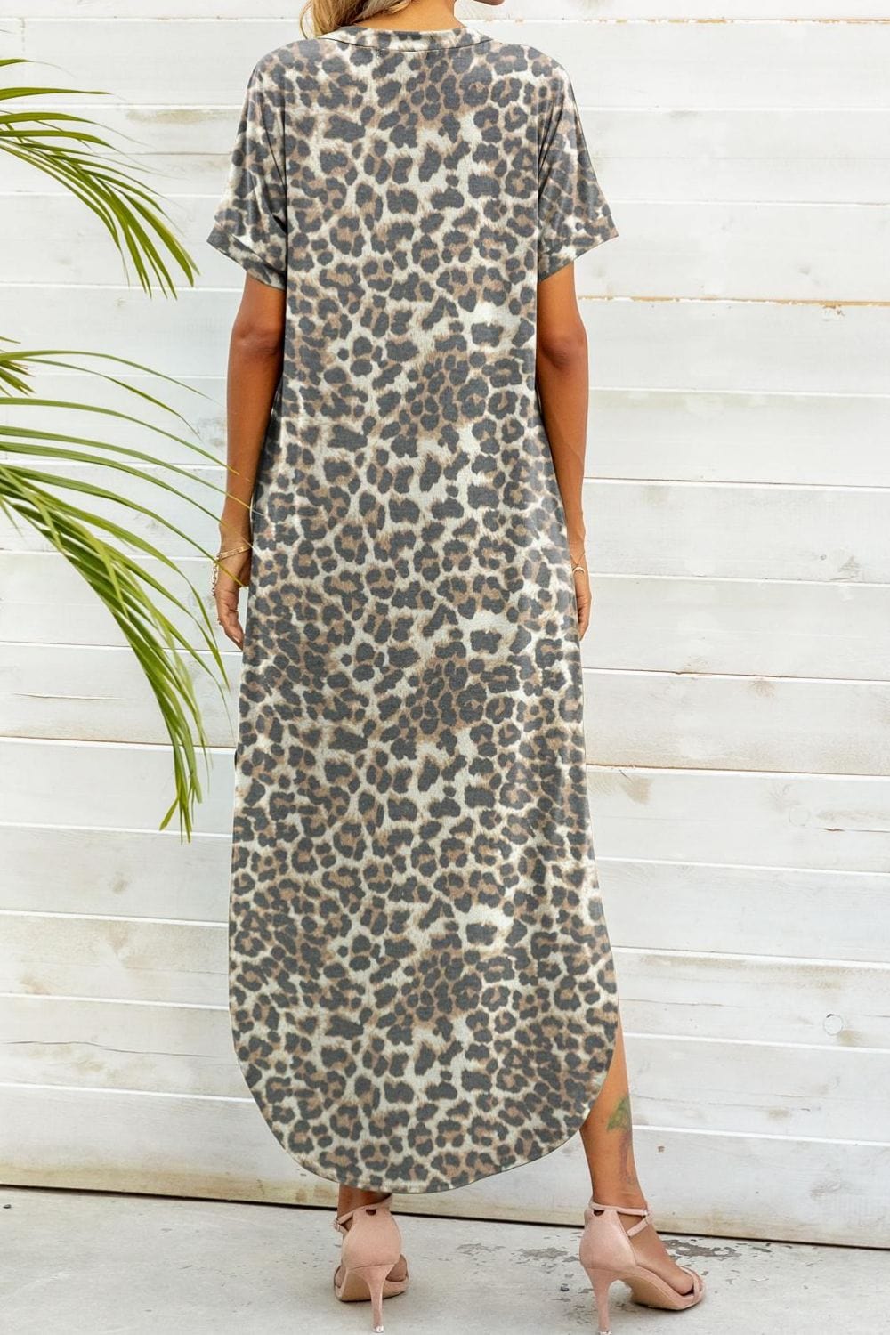 Printed V-Neck Curved Hem Dress - Body By J'ne