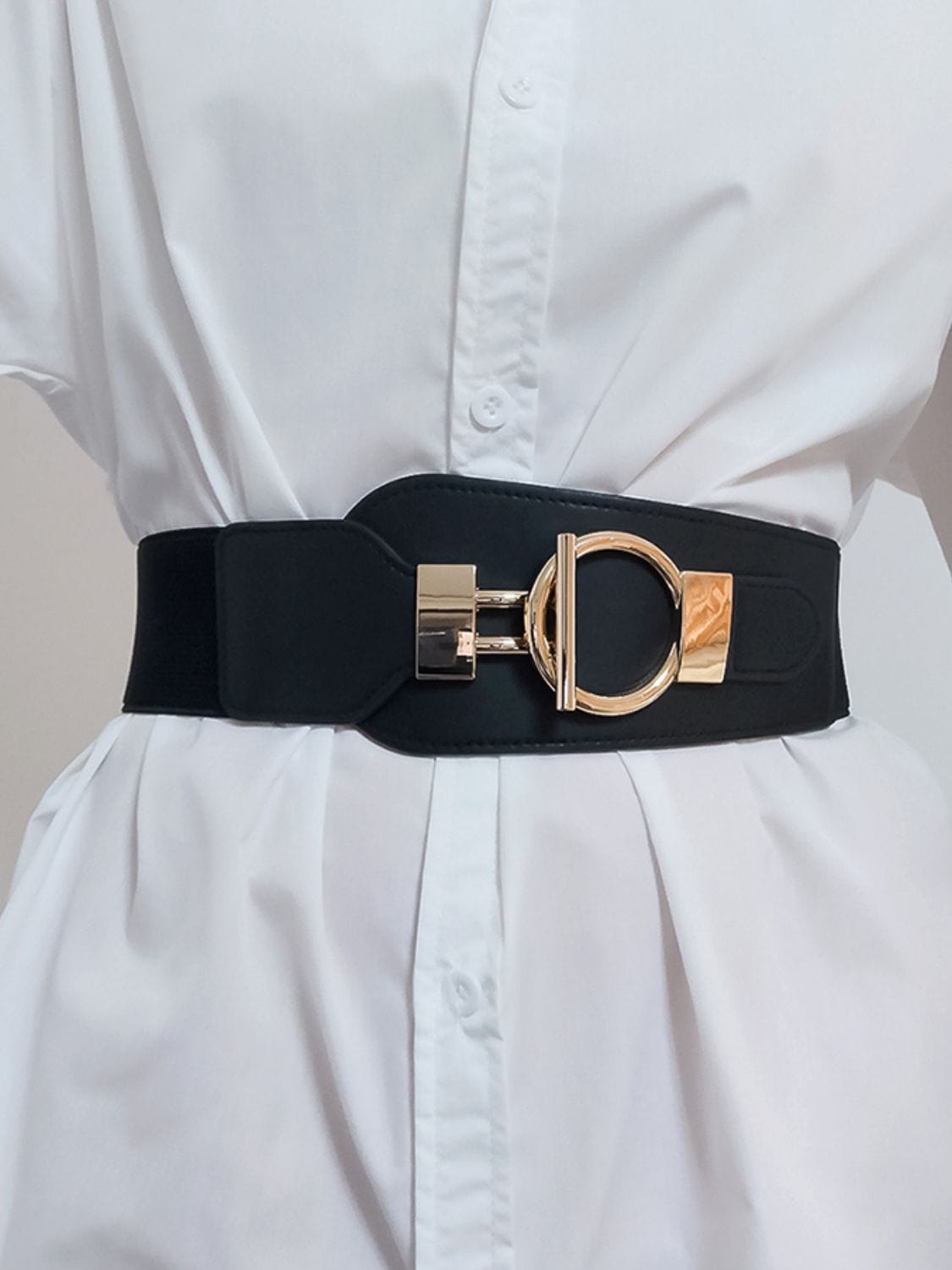PU Elastic Wide Belt with Alloy Buckle - Body By J'ne