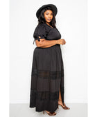 Puff Sleeve Maxi Dress With Lace Insert - Body By J'ne