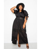 Puff Sleeve Maxi Dress With Lace Insert - Body By J'ne