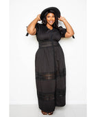 Puff Sleeve Maxi Dress With Lace Insert - Body By J'ne