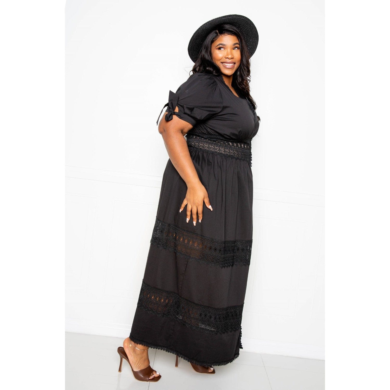 Puff Sleeve Maxi Dress With Lace Insert - Body By J'ne