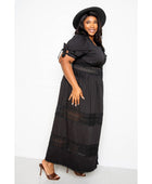 Puff Sleeve Maxi Dress With Lace Insert - Body By J'ne