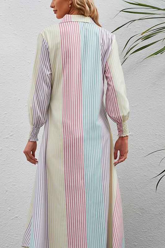 Rainbow Stripe Button-Up Maxi Shirt Dress - Body By J'ne