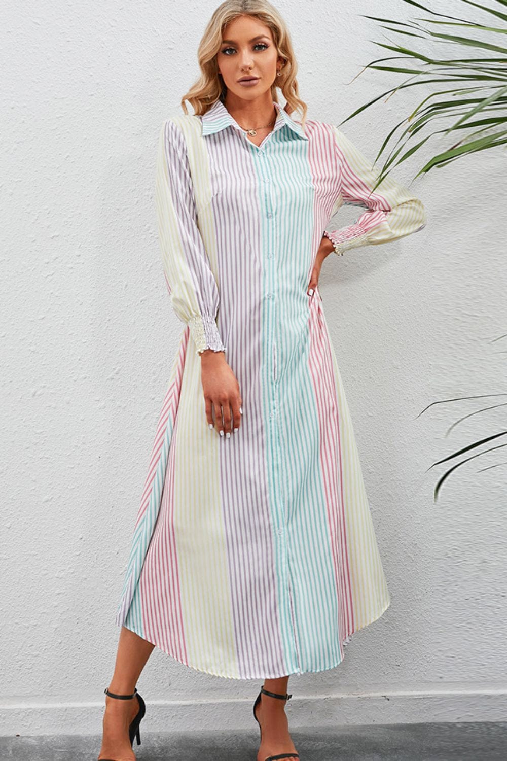 Rainbow Stripe Button-Up Maxi Shirt Dress - Body By J'ne