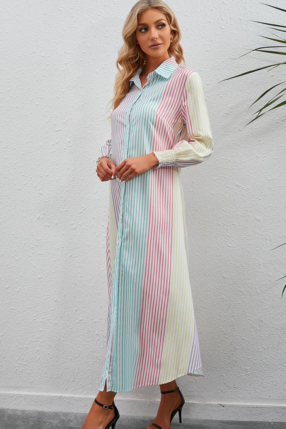 Rainbow Stripe Button-Up Maxi Shirt Dress - Body By J'ne