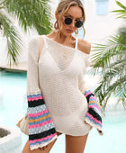 Rainbow Stripe Openwork Boat Neck Cover-Up - Body By J'ne