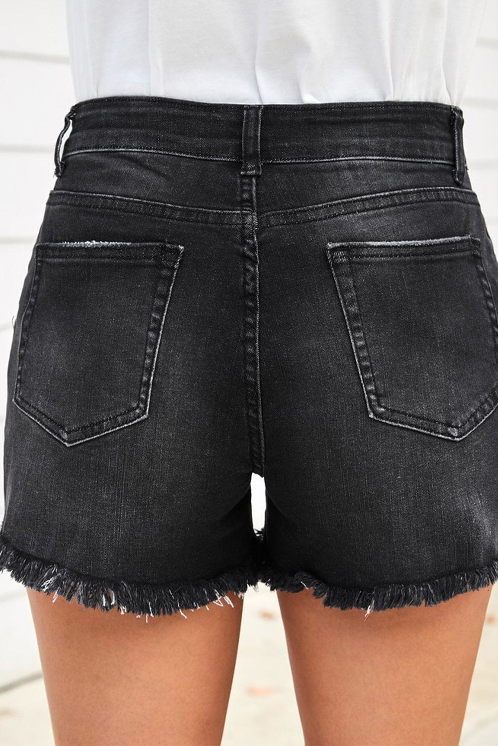 Raw Hem Distressed Denim Shorts with Pockets - Body By J'ne