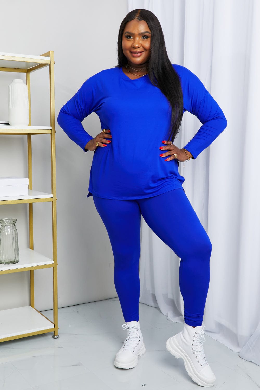 Ready to Relax Full Size Brushed Microfiber Loungewear Set in Bright Blue - Body By J'ne