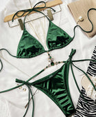 Rhinestone Decor Halter Neck Bikini Set - Body By J'ne