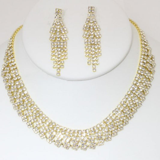 Rhinestone Necklace Earring Set - Body By J'ne