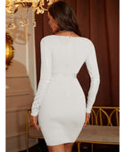 Ribbed Deep V Long Sleeve Mini Bandage Dress - Body By J'ne