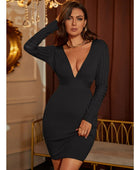 Ribbed Deep V Long Sleeve Mini Bandage Dress - Body By J'ne