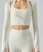 Ribbed Faux Layered Halter Neck Cropped Sports Top - Body By J'ne