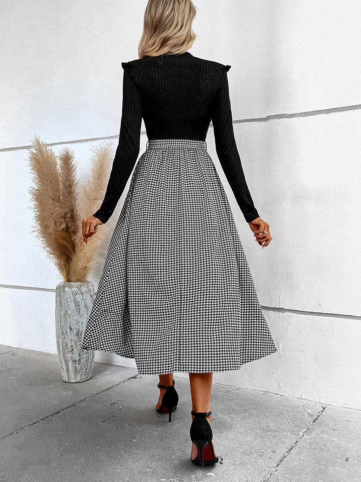 Ribbed Round Neck Long Sleeve Tie Waist Midi Dress - Body By J'ne