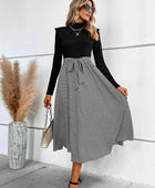 Ribbed Round Neck Long Sleeve Tie Waist Midi Dress - Body By J'ne