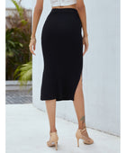 Ribbed Side Slit Midi Skirt - Body By J'ne