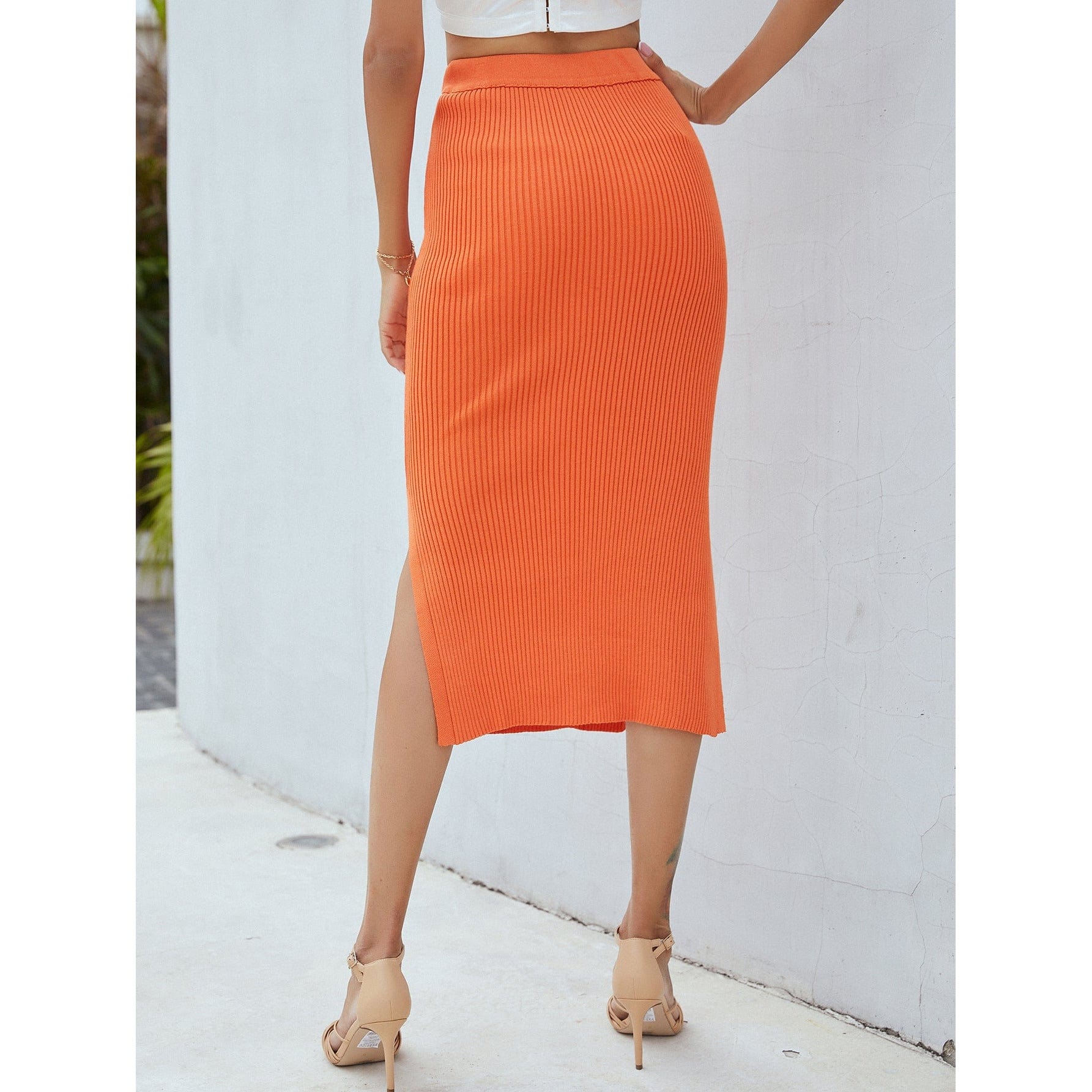 Ribbed Side Slit Midi Skirt - Body By J'ne