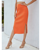 Ribbed Side Slit Midi Skirt - Body By J'ne